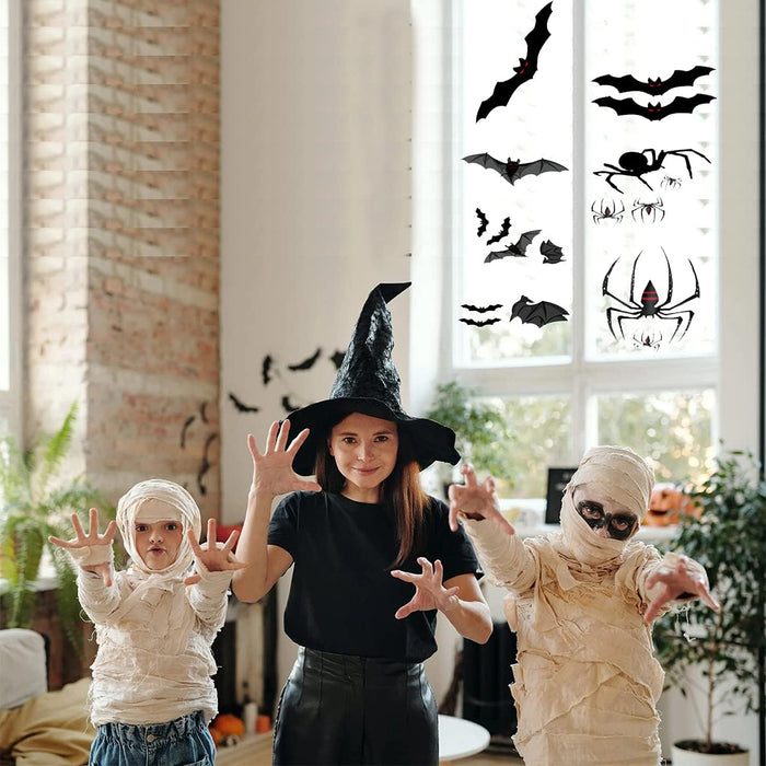 Halloween Clings Stickers,Halloween Decals for Windows Glass Walls,Pumpkins Cemetery Castle Spiders Webs Ghost Candlestick Witch and Bats Stickers for Party Decoration (Halloween Clings Stickers B)