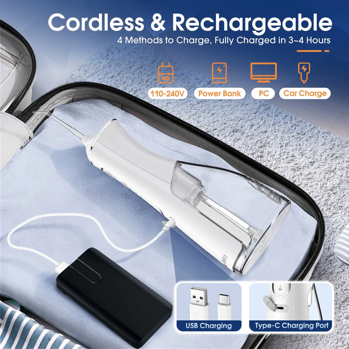 Cordless Water Flosser, Rechargeable Oral Irrigator with 300Ml Water Tank, 4 Cleaning Modes & 4 Tips