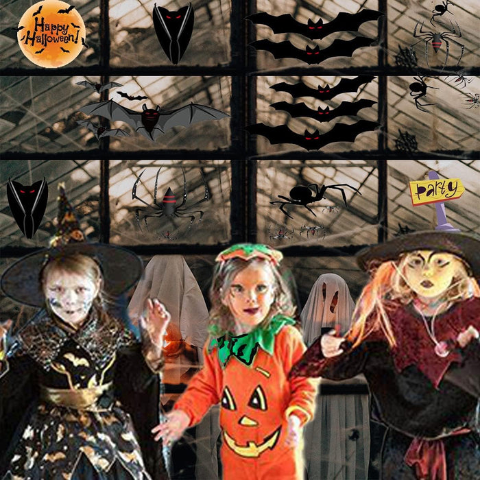 Halloween Clings Stickers,Halloween Decals for Windows Glass Walls,Pumpkins Cemetery Castle Spiders Webs Ghost Candlestick Witch and Bats Stickers for Party Decoration (Halloween Clings Stickers B)