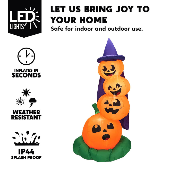 6 FT Halloween Inflatables Stacked Pumpkins with Build-In Leds 