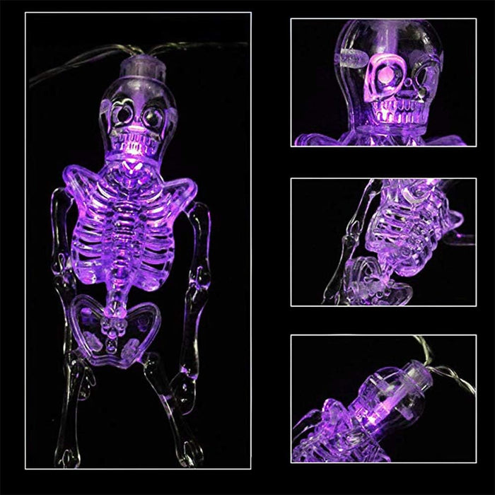 Halloween Skeleton String Lights, Battery Operated String Lights for Halloween Decorations (Purple Skeleton)