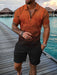 Men Shorts Set Sleeve Zip Polo 