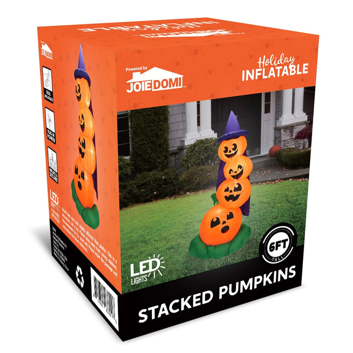 6 FT Halloween Inflatables Stacked Pumpkins with Build-In Leds 