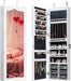 Jewelry Cabinet Armoire, Lockable Jewelry Organizer with 47.5'' Full Length Mirror, 5 Lights, 6 Acrylic Drawers (White)