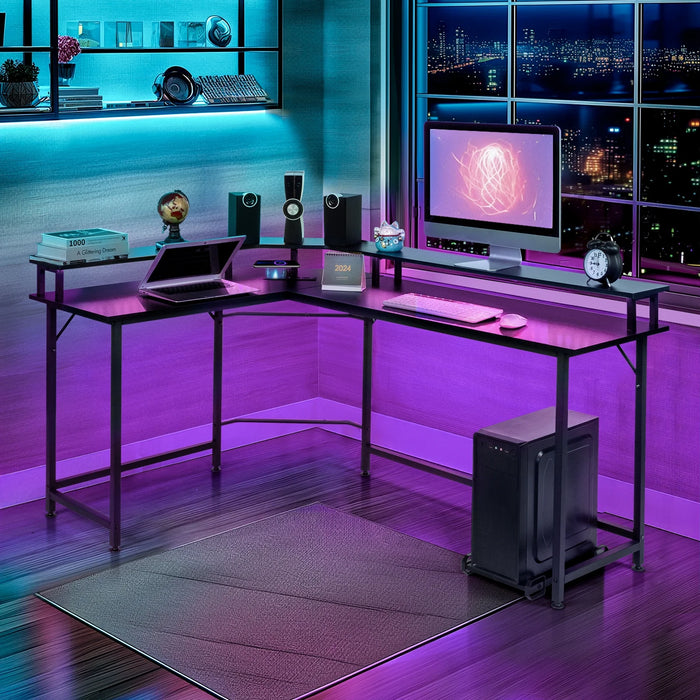 L-Shaped Gaming Desk with USB Wireless Charging, 55" Computer Desk