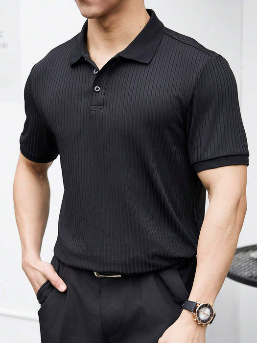  Ribbed Knit Polo Shirt