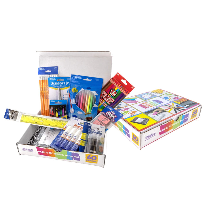 BAZIC Back to School Kit Bundle 60 Count, School Supplies Box for Elementary Student K-12, 1-Pack