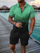 Men Shorts Set Sleeve Zip Polo 