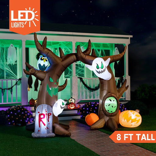 8 FT Halloween Inflatable Scary Tree Archway,Halloween Scary Tree Archway with Ghost Pumpkin Tomb and Build-In Leds Blow up Yard Decorations,Halloween Inflatables Outdoor Decorations