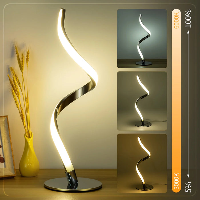 Modern Spiral Table Lamp -  Touch Control Bedside Lamp, 3 Colors & Fully Stepless Dimmable Nightstand Lamps for Bedroom, Living Room & Office(3000K 4000K 5000K)