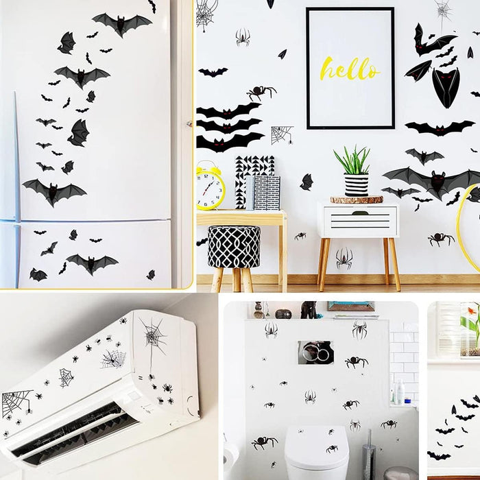 Halloween Clings Stickers,Halloween Decals for Windows Glass Walls,Pumpkins Cemetery Castle Spiders Webs Ghost Candlestick Witch and Bats Stickers for Party Decoration (Halloween Clings Stickers B)