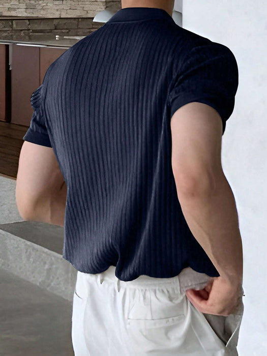  Ribbed Knit Polo Shirt