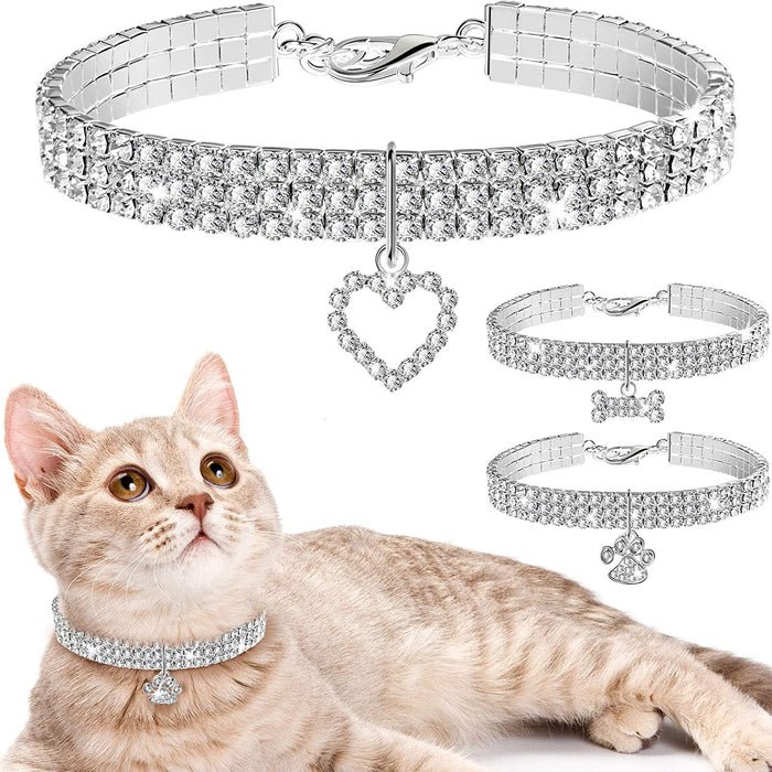 3 Pieces Bling Rhinestones Pet Collars