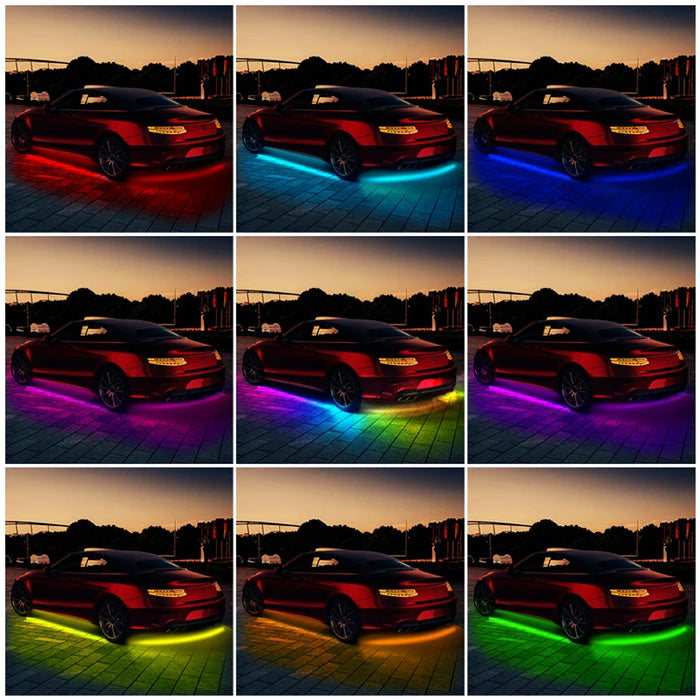 Dream Color LED Strip Lights Car Underglow Neon Accent Kit 4PCS Waterproof Exterior Car Light Chasing Strip Bluetooth-Compatible