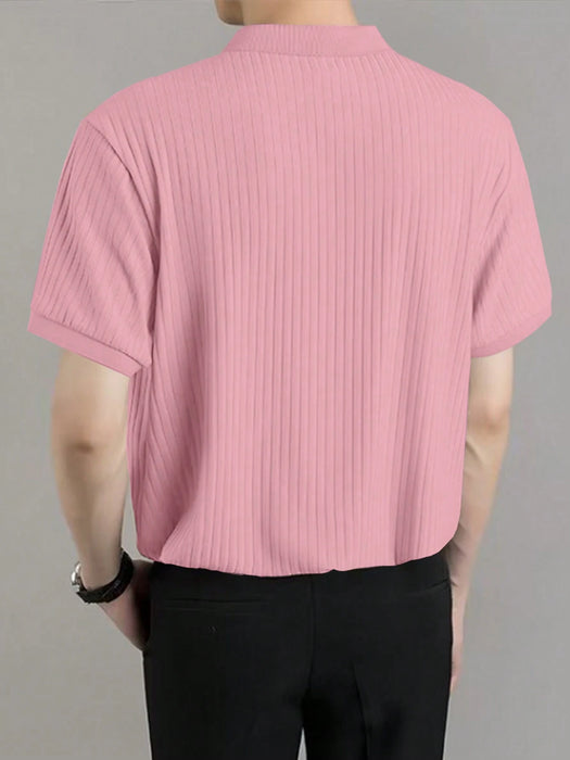  Ribbed Knit Polo Shirt