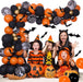 Halloween Balloons Garland Arch Kit, Halloween Party Decorations Set with Halloween Banner Orange,Black and Gold Balloons,Bats Decoration for Halloween Party Supplies