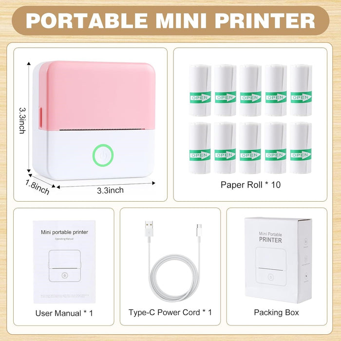 Thermal Mini Printer, Portable Inkless Sticker Maker, Bluetooth Printer for Phone