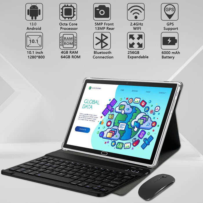 Android 13 Tablet 10 Inch Tablet with Keyboard Wireless Mouse 