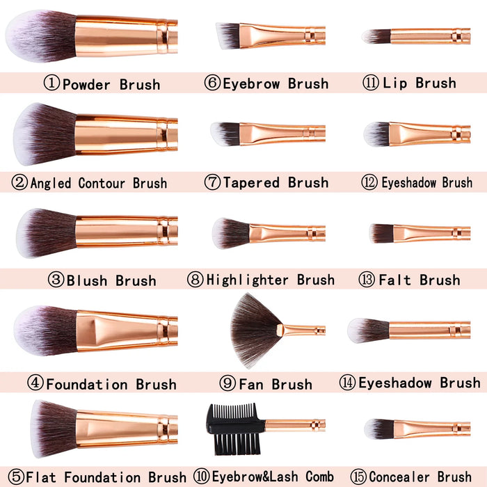 Makeup Brushes 15PCS Marble Makeup Brush Set with 4 Makeup Sponge 