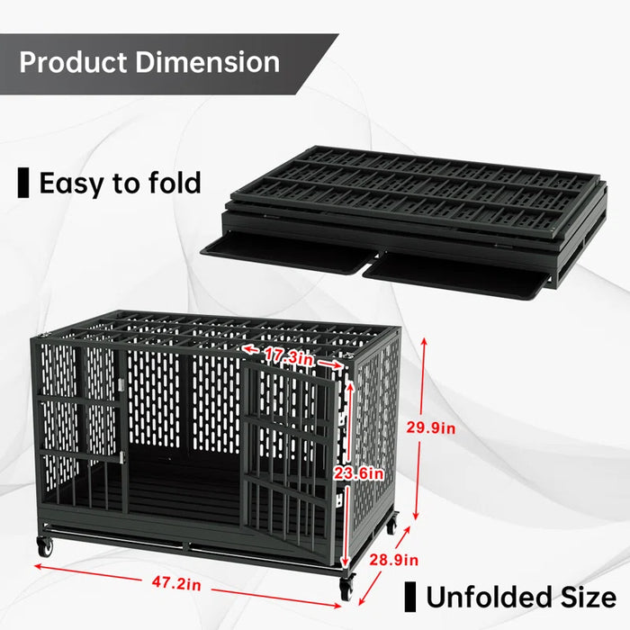 RERORD 48 Inch Heavy Duty Dog Crate with Wheels