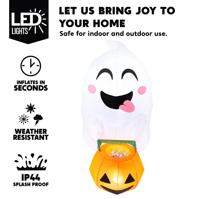 4.5 FT Halloween Inflatable Outdoor Cute Flying Ghost with Pumpkin Candy Basket