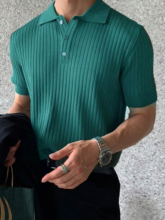  Ribbed Knit Polo Shirt