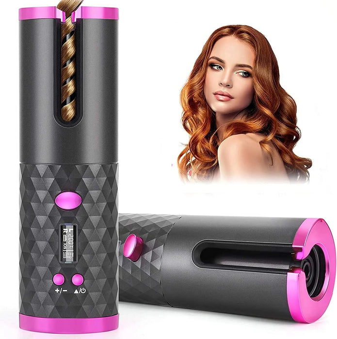 Automatic Ceramic Rotating Wireless Auto Curling Iron Wand, USB Rechargeable 