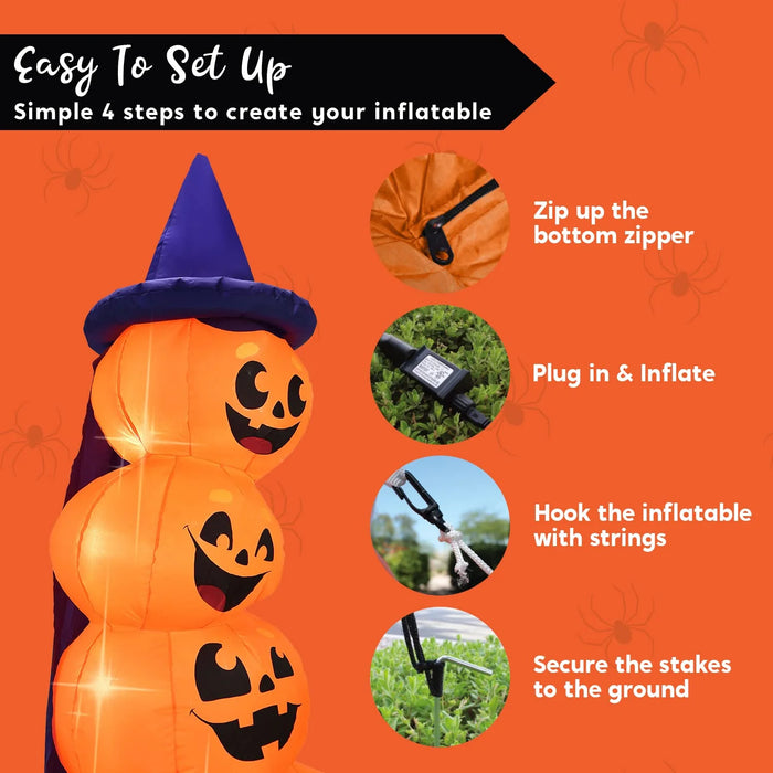 6 FT Halloween Inflatables Stacked Pumpkins with Build-In Leds 