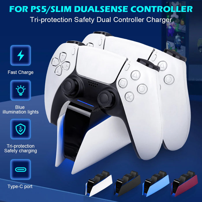 Fast Dual Charging Station for PS5 Dual Wireless Game Controller Handle Charging Dock Stand 