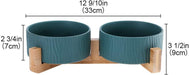 Green Pet Bowls for Dogs and Cats, Ceramic, Bamboo Stand, Dishwasher Safe and Easy to Clean (2 Bowls)