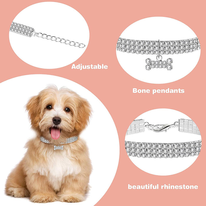 3 Pieces Bling Rhinestones Pet Collars