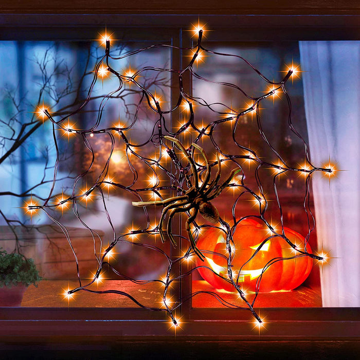 Halloween Decorations Orange Lights Spider Web 24In 60LED