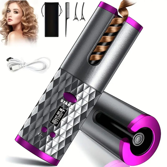 Automatic Ceramic Rotating Wireless Auto Curling Iron Wand, USB Rechargeable 