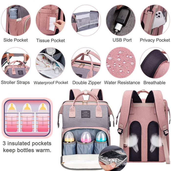 Diaper Bag with Changing Station, 7 in 1 Travel Diaper Bag