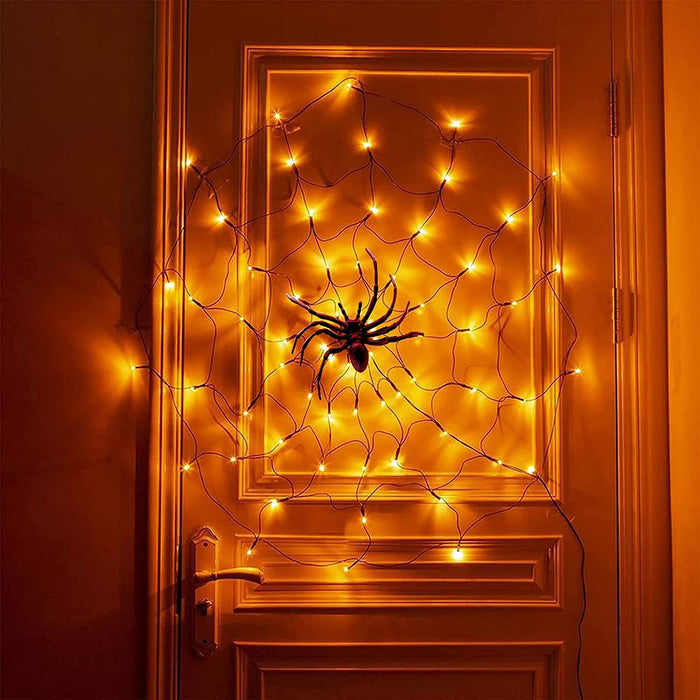 Halloween Decorations Orange Lights Spider Web 24In 60LED