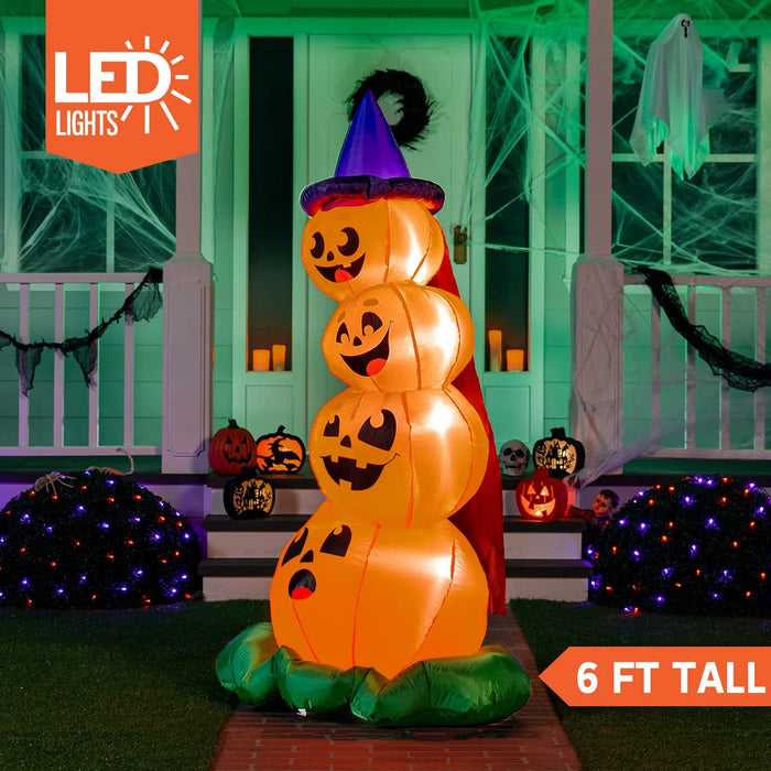 6 FT Halloween Inflatables Stacked Pumpkins with Build-In Leds 