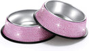 Bling Dog Bowls Pink, 640ML Handmade Bling Rhinestones Stainless Steel - Set of 2