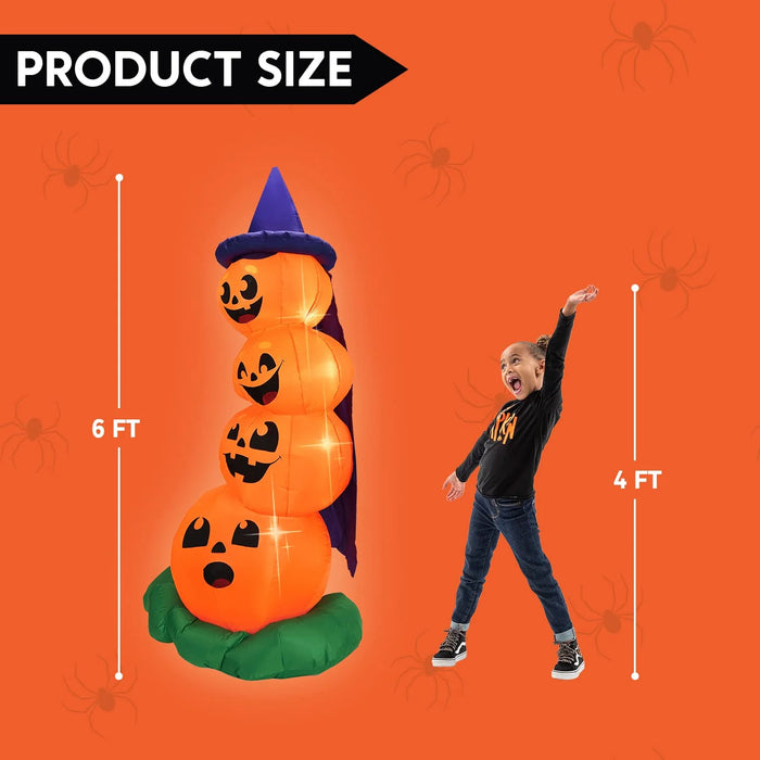 6 FT Halloween Inflatables Stacked Pumpkins with Build-In Leds 