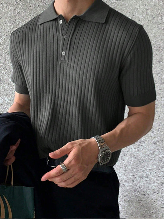  Ribbed Knit Polo Shirt