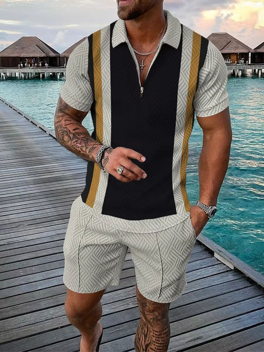 Men Shorts Set Sleeve Zip Polo 