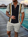 Men Shorts Set Sleeve Zip Polo 