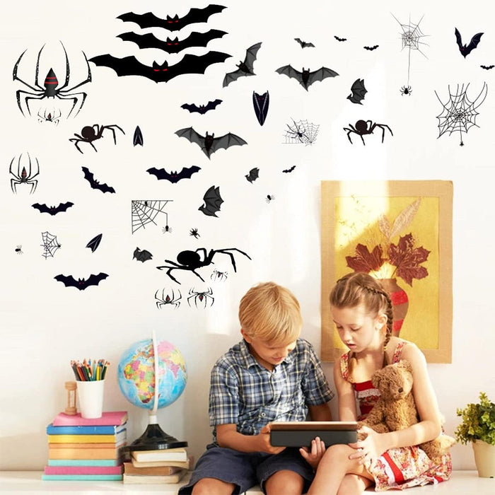 Halloween Clings Stickers,Halloween Decals for Windows Glass Walls,Pumpkins Cemetery Castle Spiders Webs Ghost Candlestick Witch and Bats Stickers for Party Decoration (Halloween Clings Stickers B)