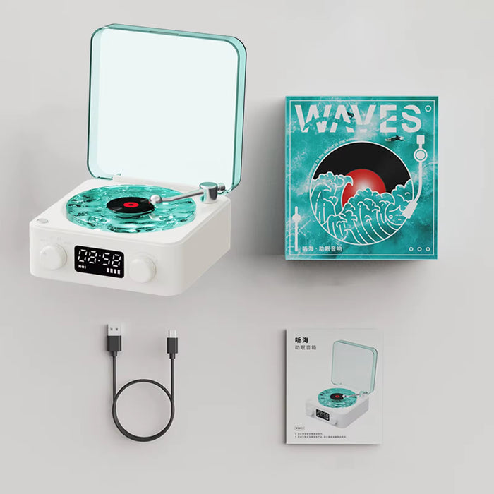 Waves Vinyl Player Bluetooth Speaker with White Noise Retro Turntable Speaker 