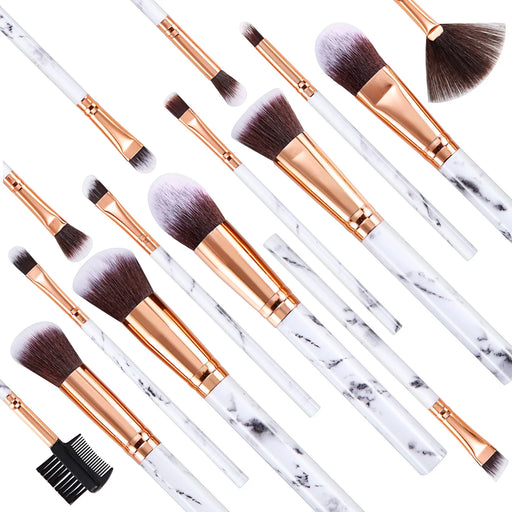 Makeup Brushes 15PCS Marble Makeup Brush Set with 4 Makeup Sponge 