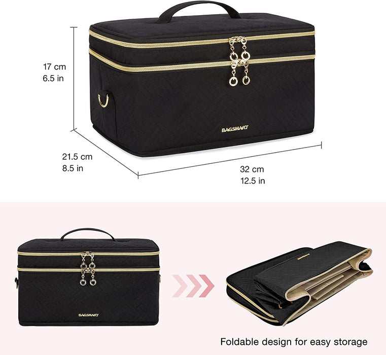 Double Layer Cosmetic Makeup Organizer Travel Makeup Case 