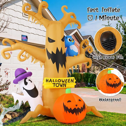 Halloween Inflatables 8 FT Halloween Inflatable Tree with Ghost Pumpkin and Owl