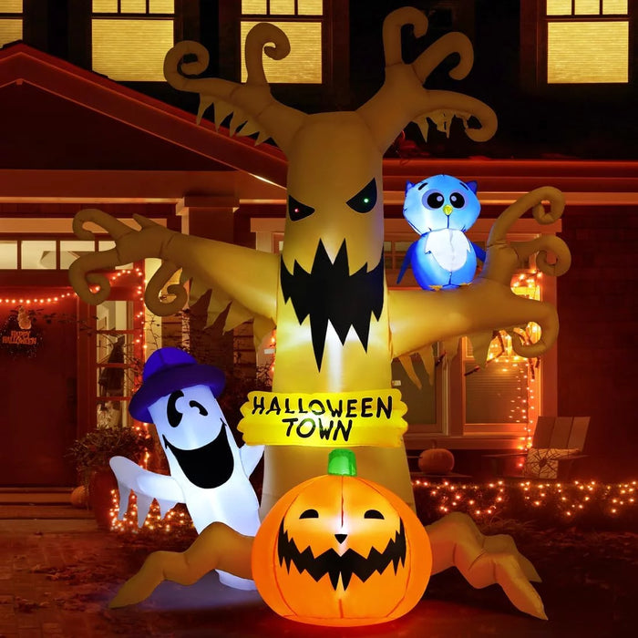 Halloween Inflatables 8 FT Halloween Inflatable Tree with Ghost Pumpkin and Owl