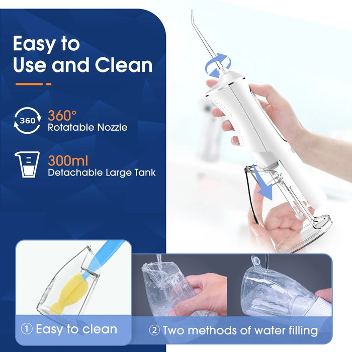 Cordless Water Flosser, Rechargeable Oral Irrigator with 300Ml Water Tank, 4 Cleaning Modes & 4 Tips