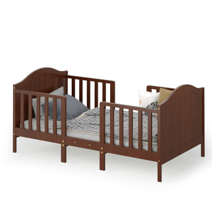 2-In-1 Classic Convertible Wooden Toddler Bed with 2 Side Guardrails for Extra Safety