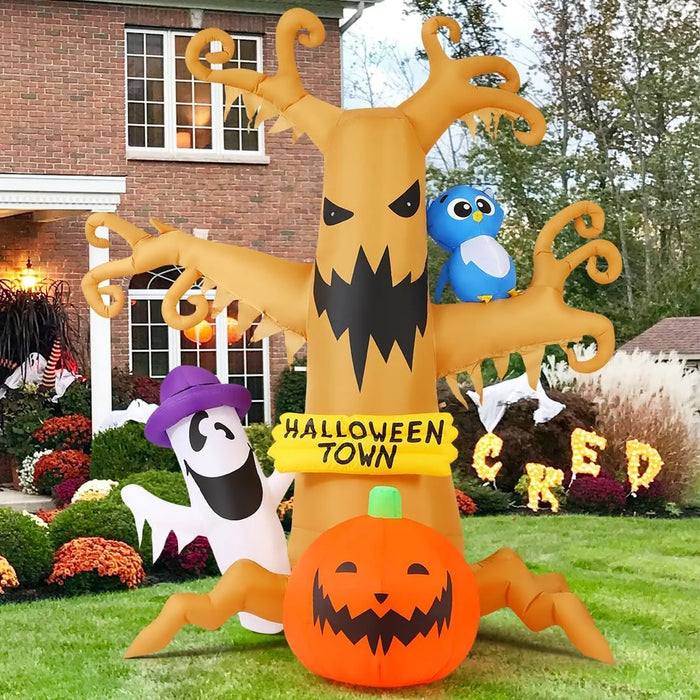 Halloween Inflatables 8 FT Halloween Inflatable Tree with Ghost Pumpkin and Owl